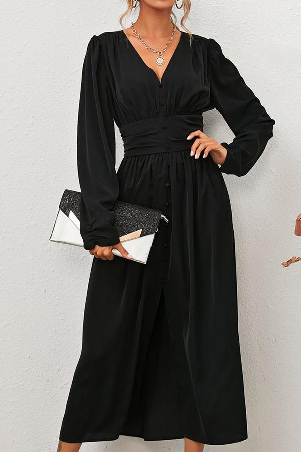 V-neck Waist Elegant Long Skirt Temperament Goddess Dress