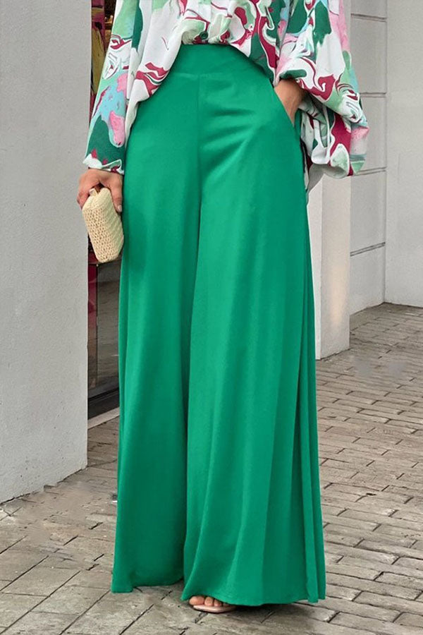 Zweiteiliges Set aus lässigem bedrucktem Hemd und Hose mit weitem Bein