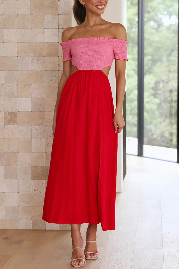 Robe mi-longue à smocks et découpes colorblock Live with Sunshine