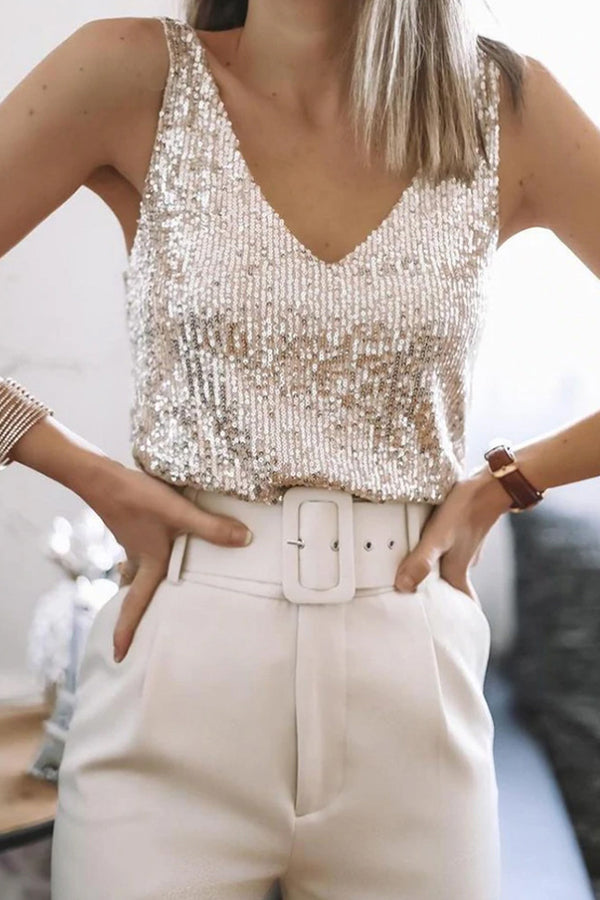 Camisole mit V-Ausschnitt und Pailletten
