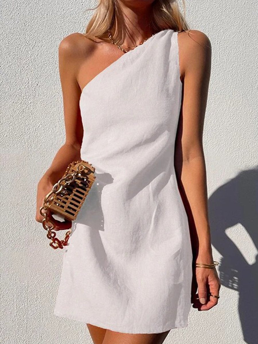 Minikleid aus Leinen-Baumwolle mit One-Shoulder-Träger