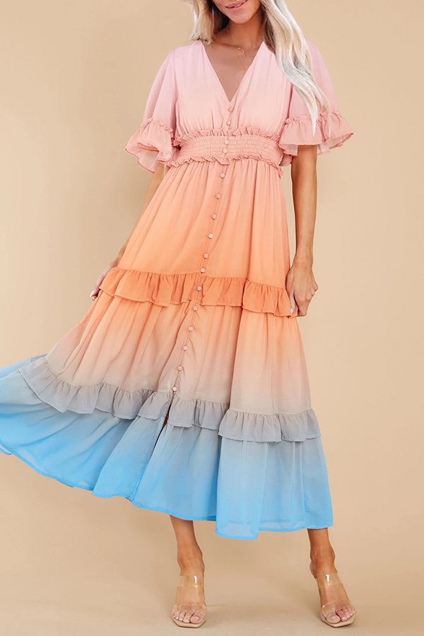 Lässiges Maxikleid mit zartem Sonnenuntergangs-Farbverlauf