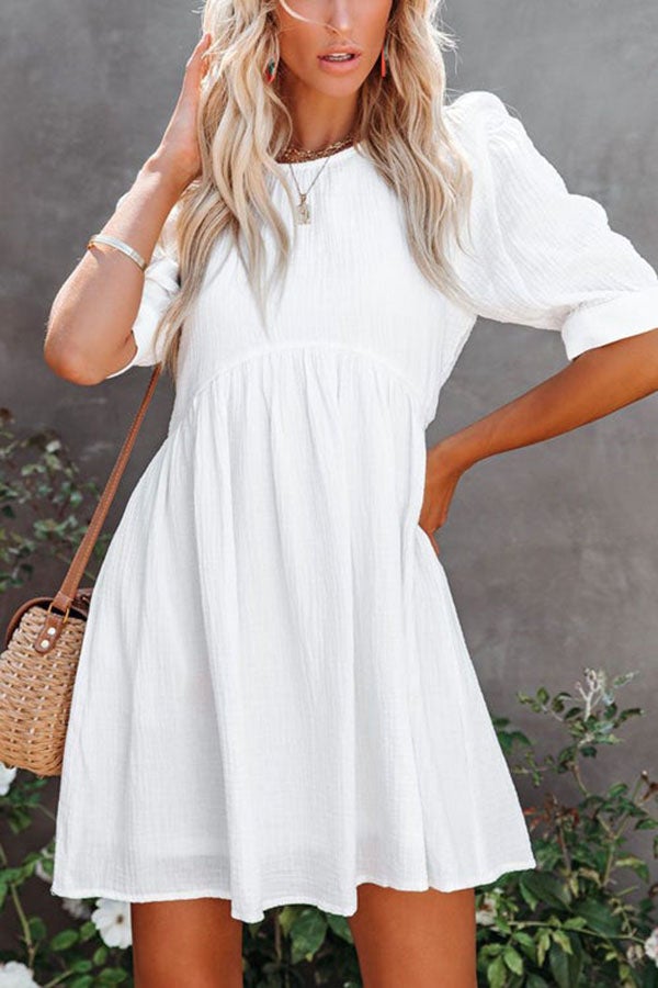 Fashion O Neck Solid Color Short Sleeve Dress