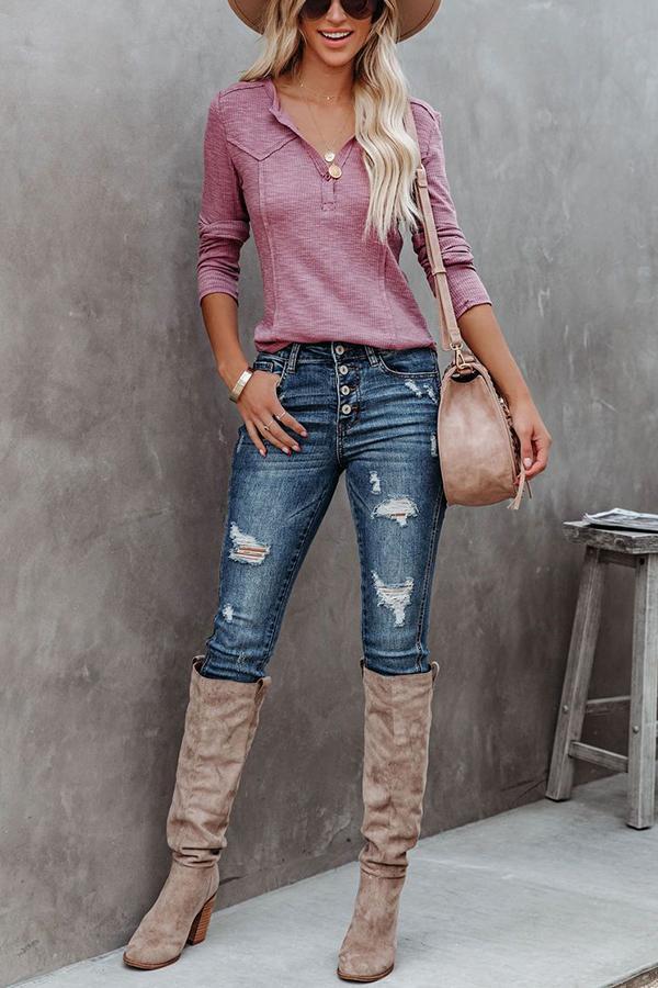 Langarm-Oberteil mit V-Ausschnitt