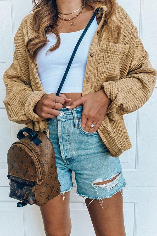 Chemise décontractée à poches boutonnées et veste gaufrée