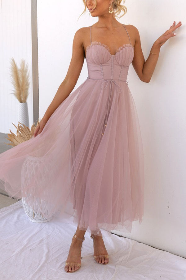 Modernes Prinzessinnen-Party-Maxikleid aus Chiffon mit Hosenträgern