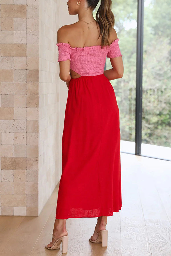 Robe mi-longue à smocks et découpes colorblock Live with Sunshine