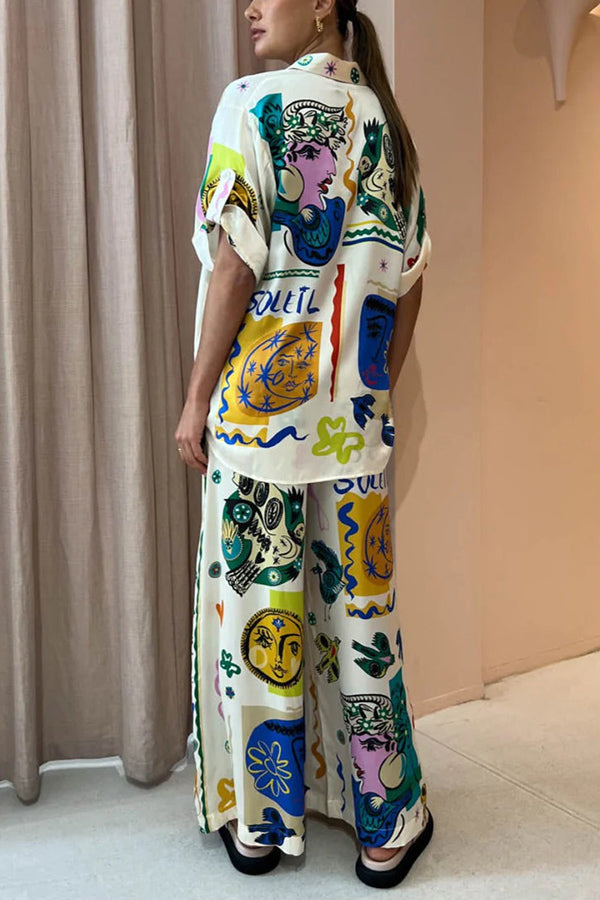 Sun Tribe – Übergroße Satinbluse mit einzigartigem Druck und Knopfleiste