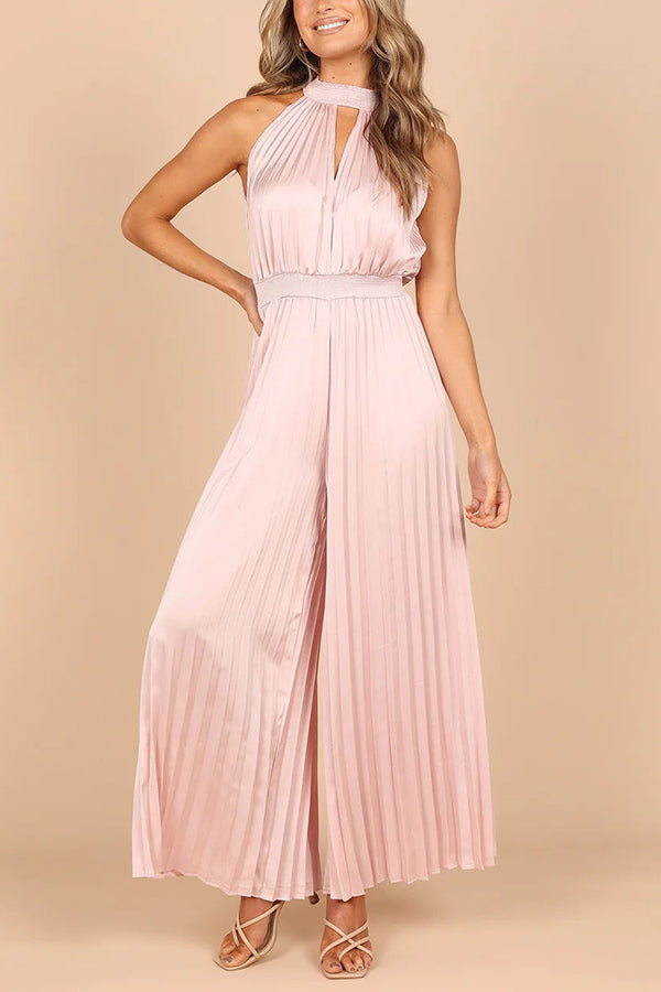 Callie Satin-Jumpsuit mit Neckholder, Cut-Out-Ausschnitt, plissiertem Bund und elastischer Taille