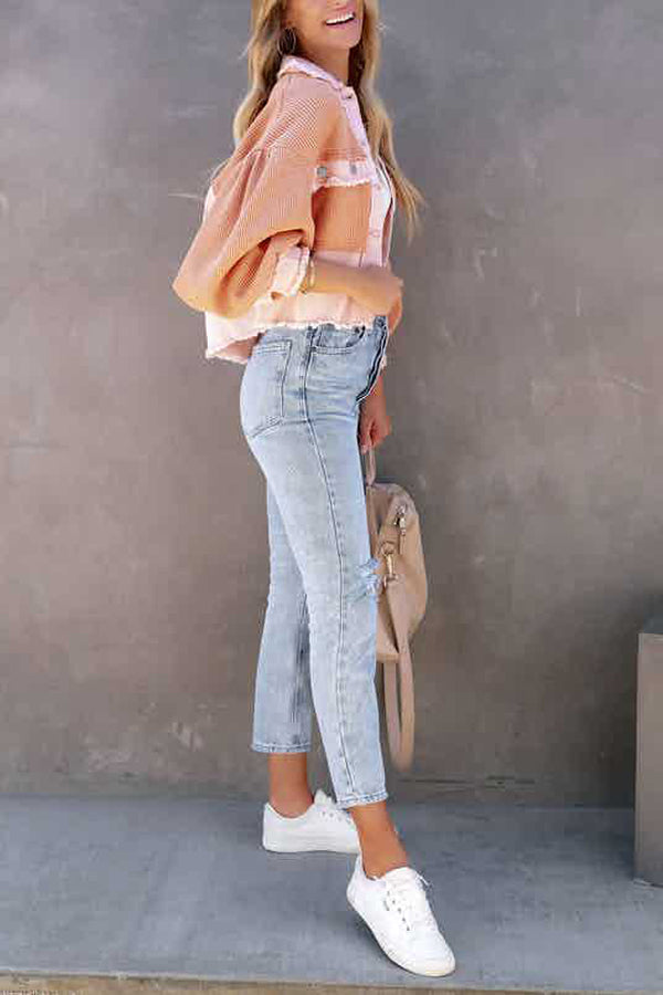 Ausgefranstes Hemd aus Baumwoll-Waffelstrick