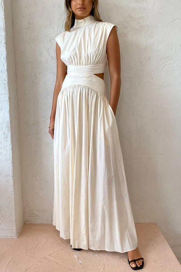 Im Urlaubsmodus – Maxikleid aus Baumwollmischung mit Aussparungen, elastischer Taille und Taschen