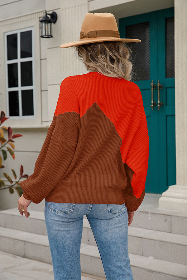 Fledermaushemd Pullover Unregelmäßiger Patchwork-Strickpullover mit Rundhalsausschnitt