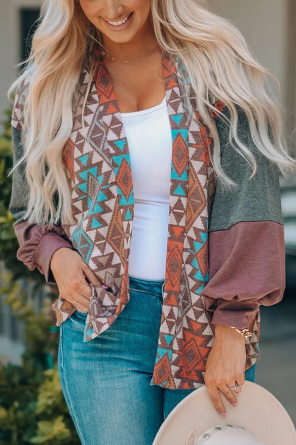 Offene Strickjacke mit Farbblockdesign