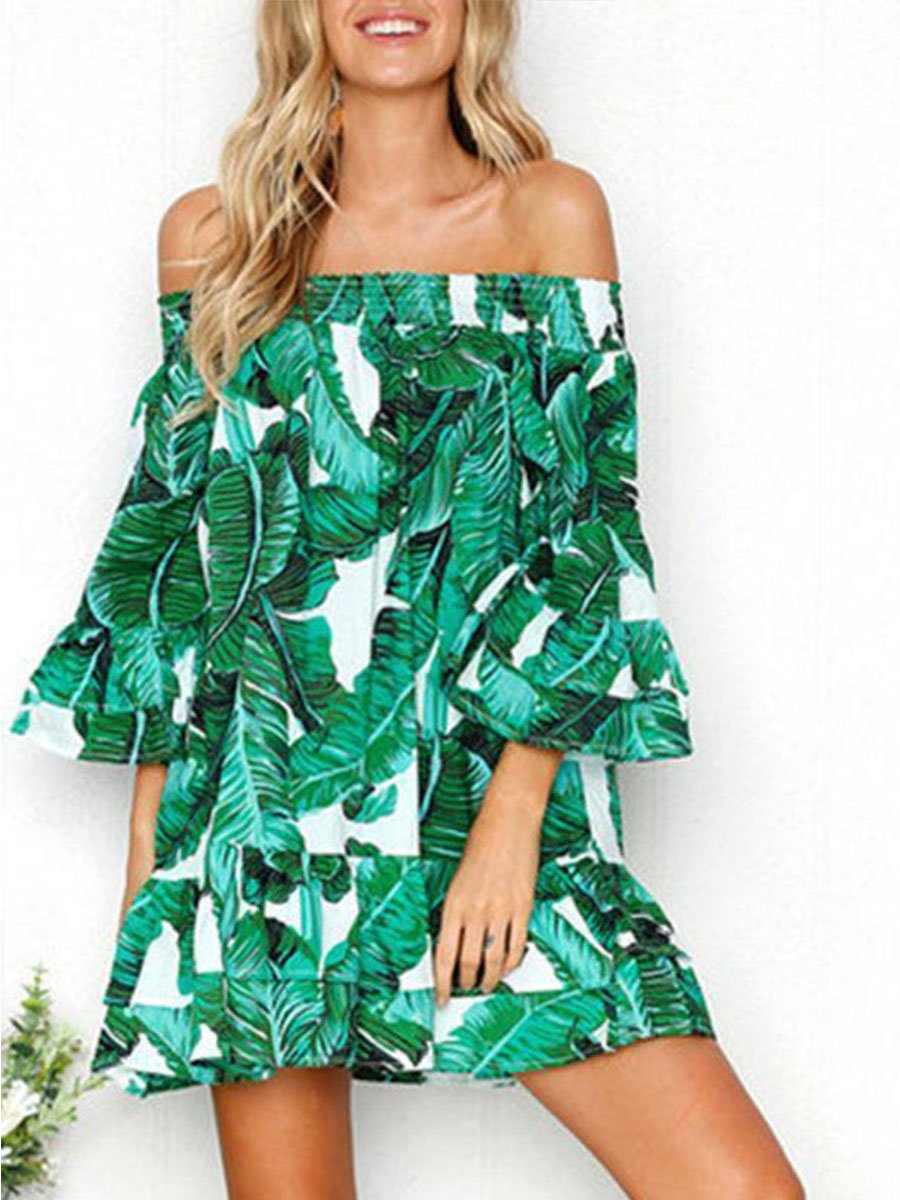 Mini-robe de plage à volants et épaules dénudées (2 couleurs)