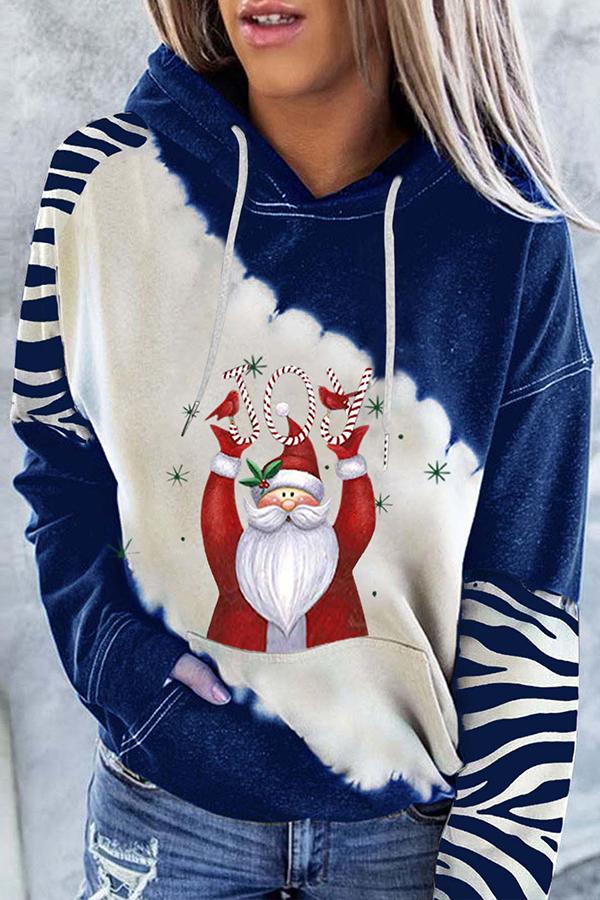 Kapuzenpullover mit Weihnachtsmann-Print und Farbblockdesign (Blau)