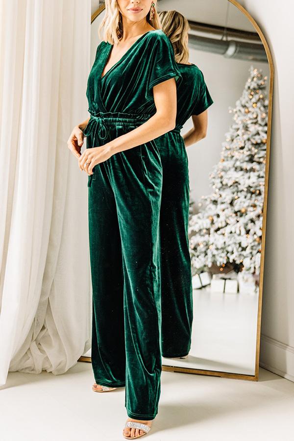 Lässiger Jumpsuit aus Samt in Gold von Roschic mit V-Ausschnitt