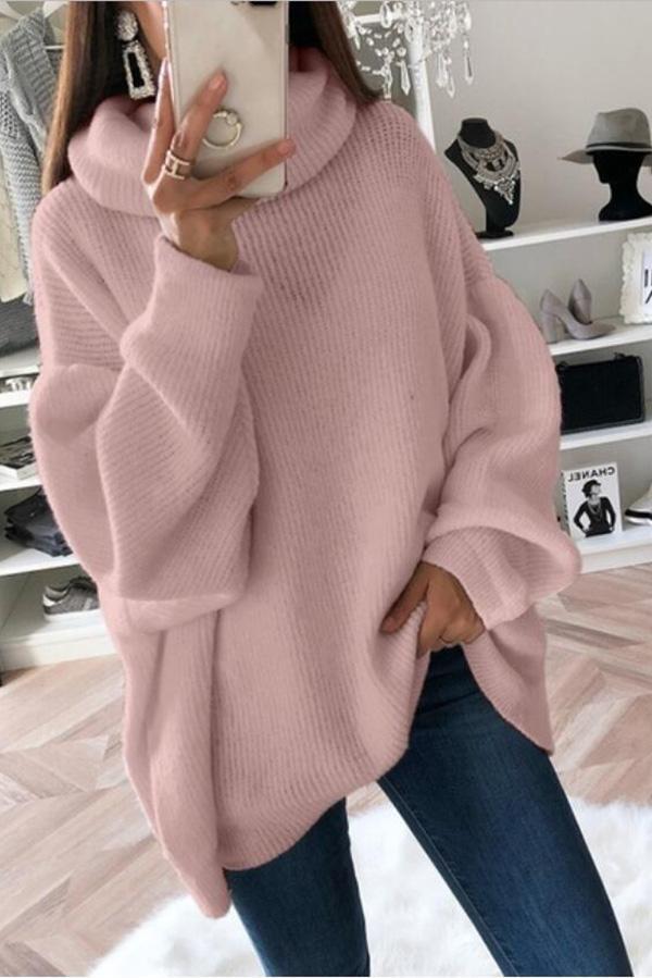 Einfarbiger Rollkragen-Strickpullover