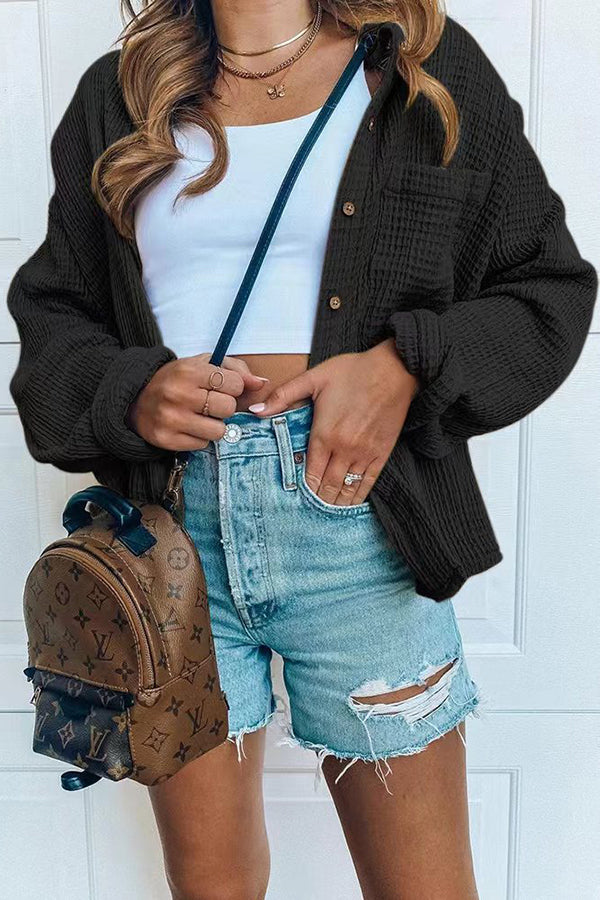 Chemise décontractée à poches boutonnées et veste gaufrée