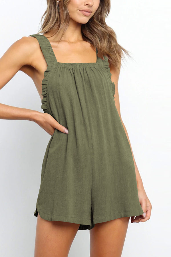 Beach Crush – Lässiger Strampler aus Leinenmischung mit gesmoktem Muster und Taschen