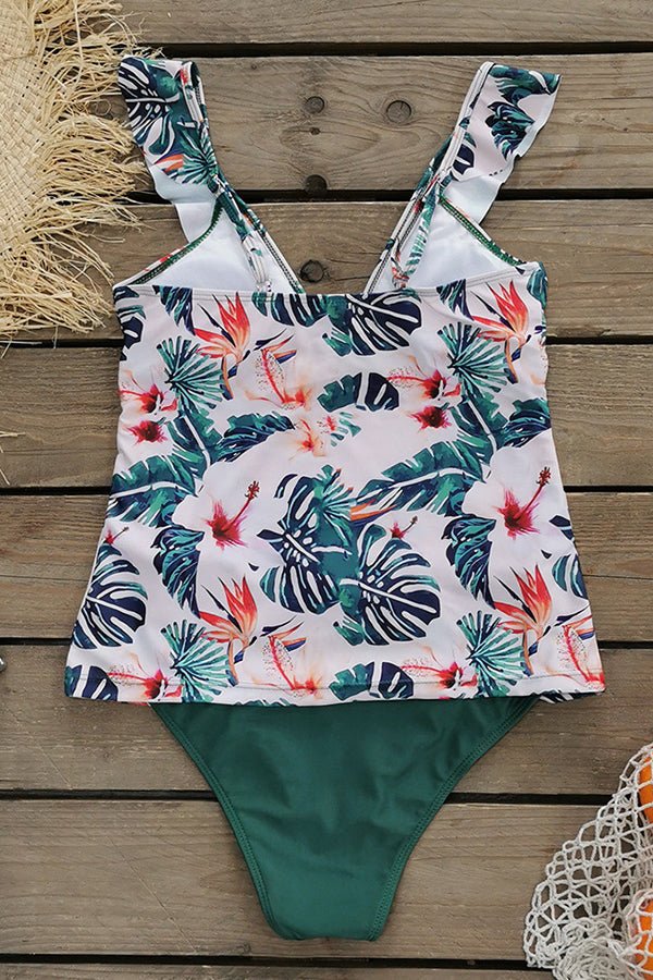 Tankini mit Rüschen und hoher Taille