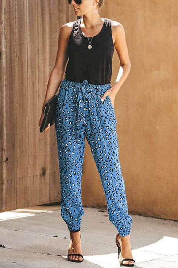 Lässige Haremshose mit Leopardenmuster und hoher Taille für Damen