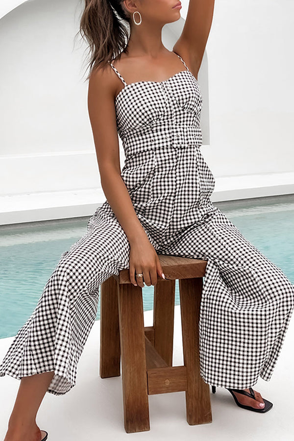 Schwarz-weiß karierter Jumpsuit
