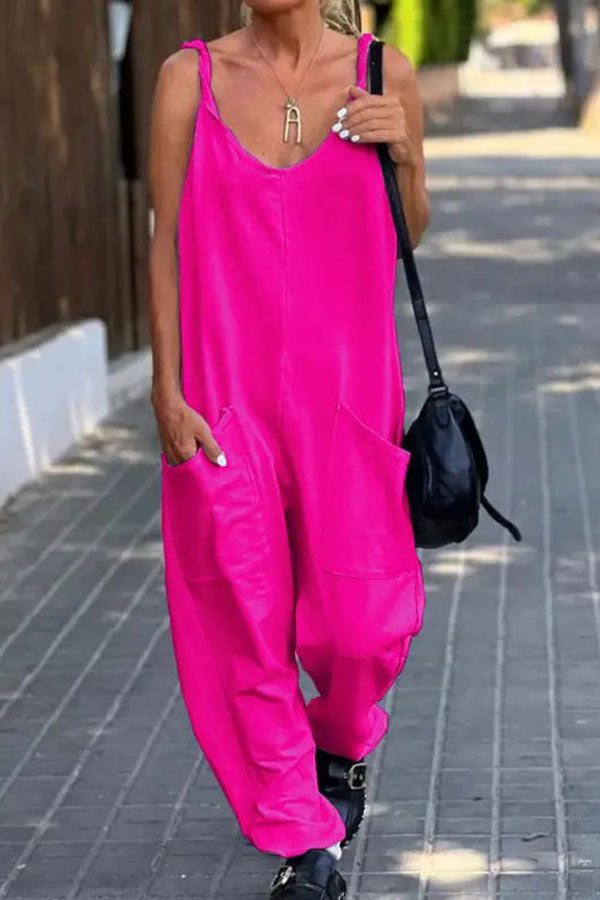 Relaxing Bay – Lässiger Strand-Jumpsuit in Volltonfarbe mit Taschen