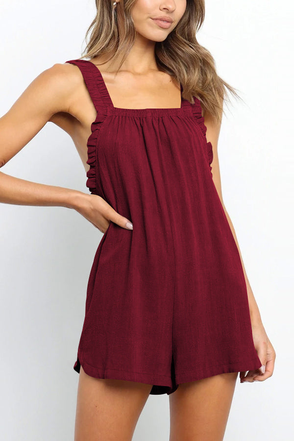 Beach Crush – Lässiger Strampler aus Leinenmischung mit gesmoktem Muster und Taschen