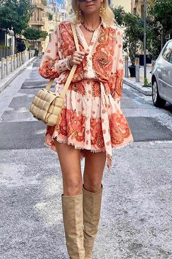 2022 Frühjahr und Sommer Neues bedrucktes Revers-Modekleid