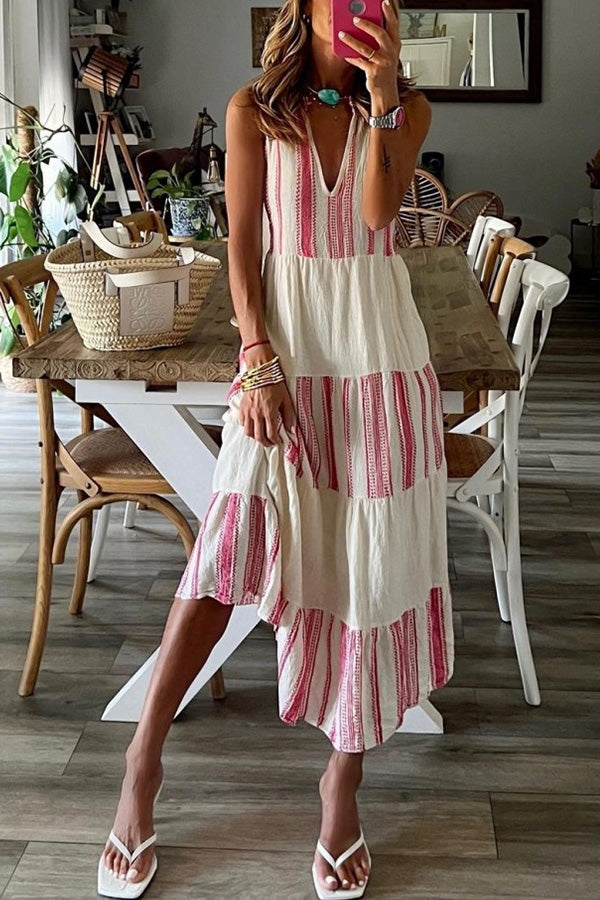 Dreamy Mood – A-Linien-Midikleid aus Leinenmischung mit ethnischem Farbblock-Print