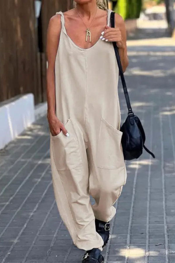 Relaxing Bay – Lässiger Strand-Jumpsuit in Volltonfarbe mit Taschen