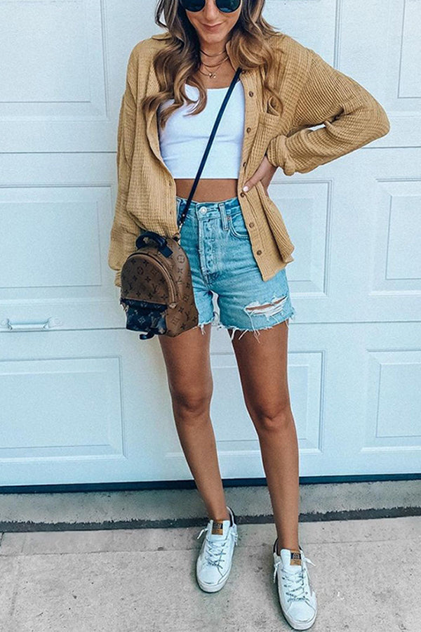 Chemise décontractée à poches boutonnées et veste gaufrée