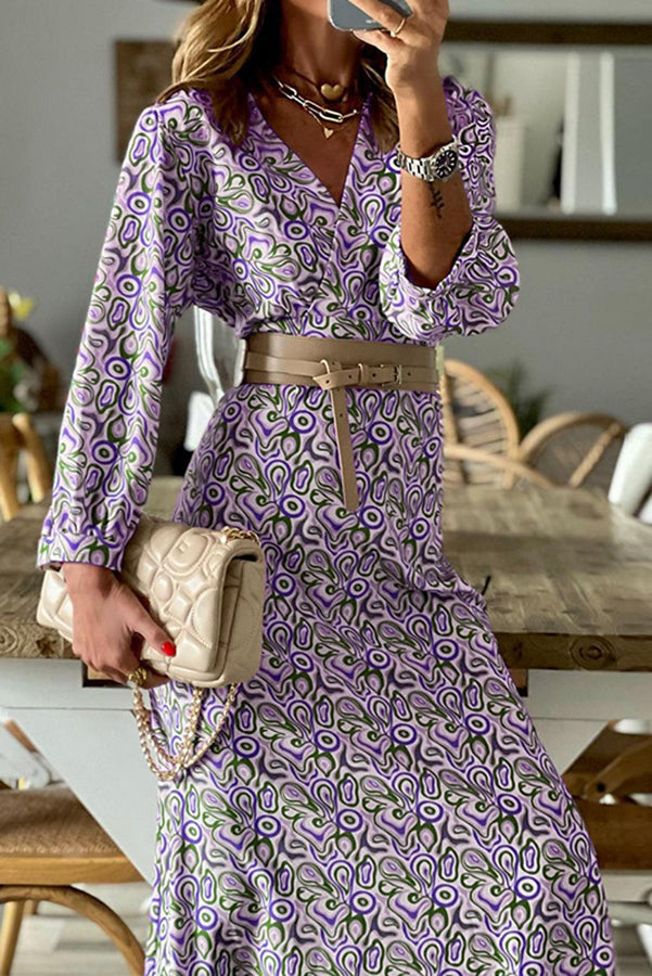 Midikleid mit V-Ausschnitt und Multiprint