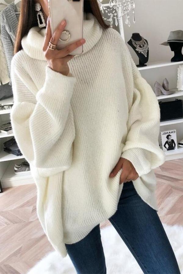 Einfarbiger Rollkragen-Strickpullover