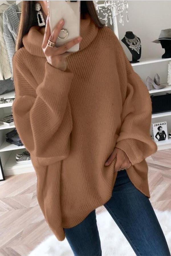 Einfarbiger Rollkragen-Strickpullover
