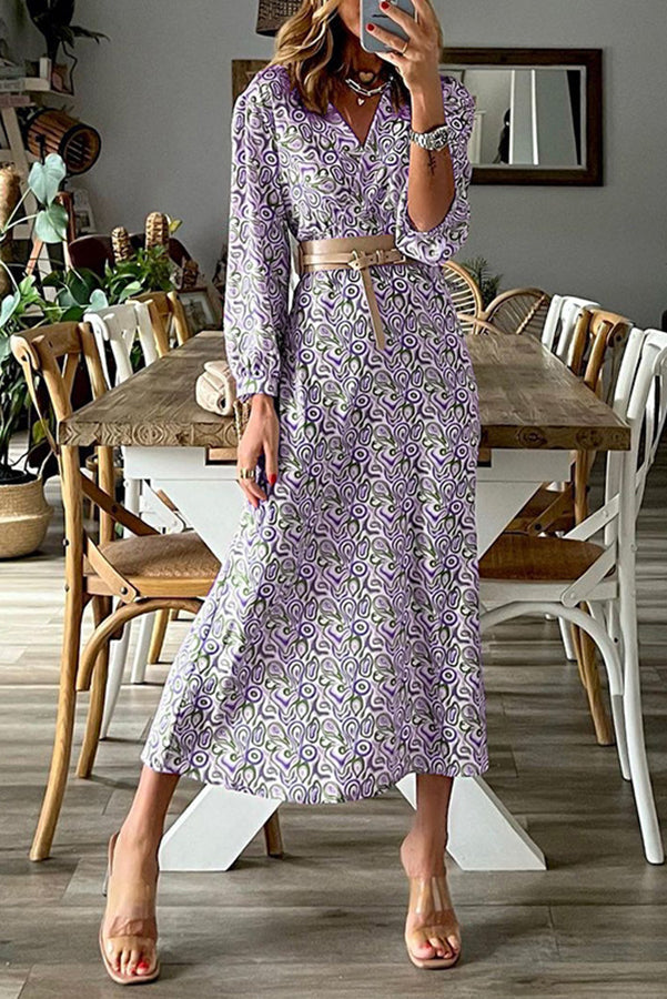 Midikleid mit V-Ausschnitt und Multiprint