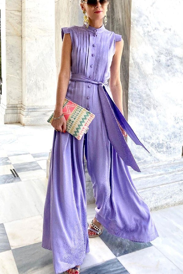 Perfect Style – Modischer Jumpsuit mit weitem Bein und Kunstdruck