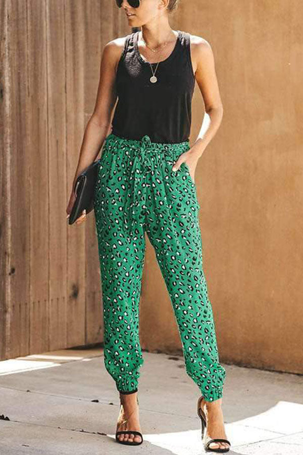 Lässige Haremshose mit Leopardenmuster und hoher Taille für Damen