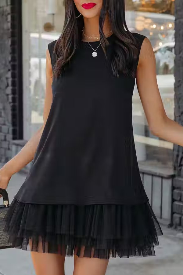 Hübsches ärmelloses A-Linien-Minikleid aus Tüll