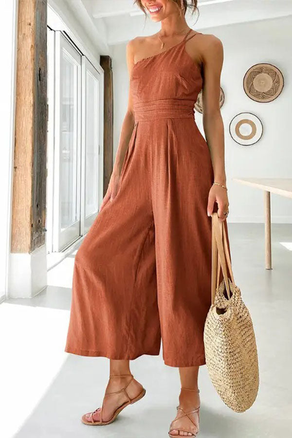 Sexy Jumpsuit mit Sling-Taille und Tasche, gerader Schnitt, ärmellos
