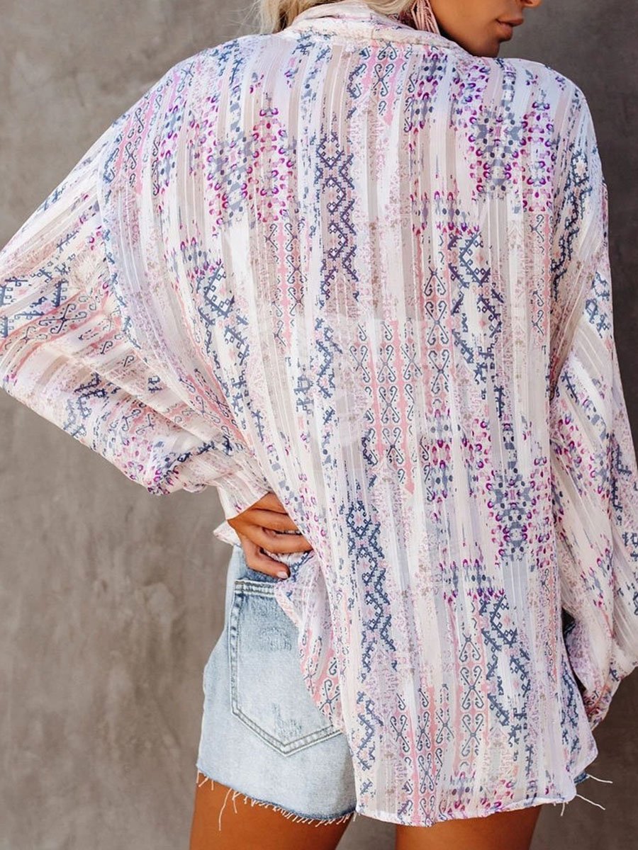 Oberteil mit geknoteten Laternenärmeln und Grafikdruck