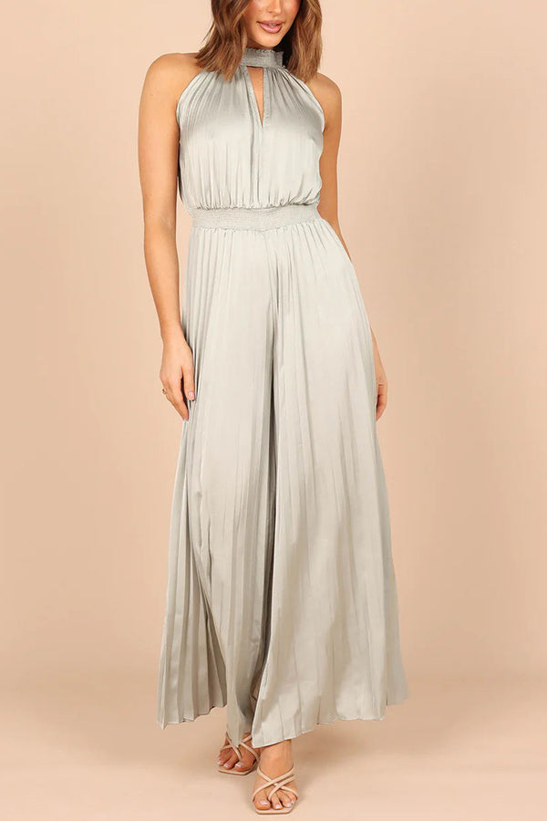 Callie Satin-Jumpsuit mit Neckholder, Cut-Out-Ausschnitt, plissiertem Bund und elastischer Taille