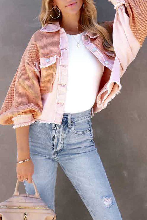 Ausgefranstes Hemd aus Baumwoll-Waffelstrick