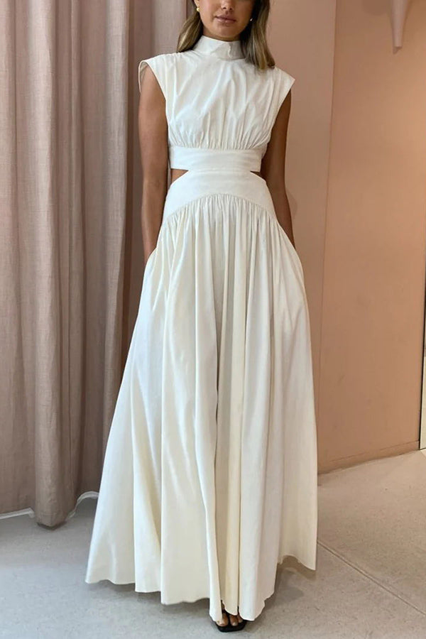 Im Urlaubsmodus – Maxikleid aus Baumwollmischung mit Aussparungen, elastischer Taille und Taschen