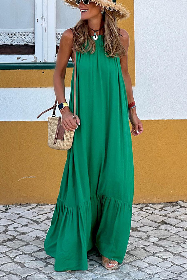 Ärmelloses, plissiertes, lockeres europäisches Kleid mit Trägern