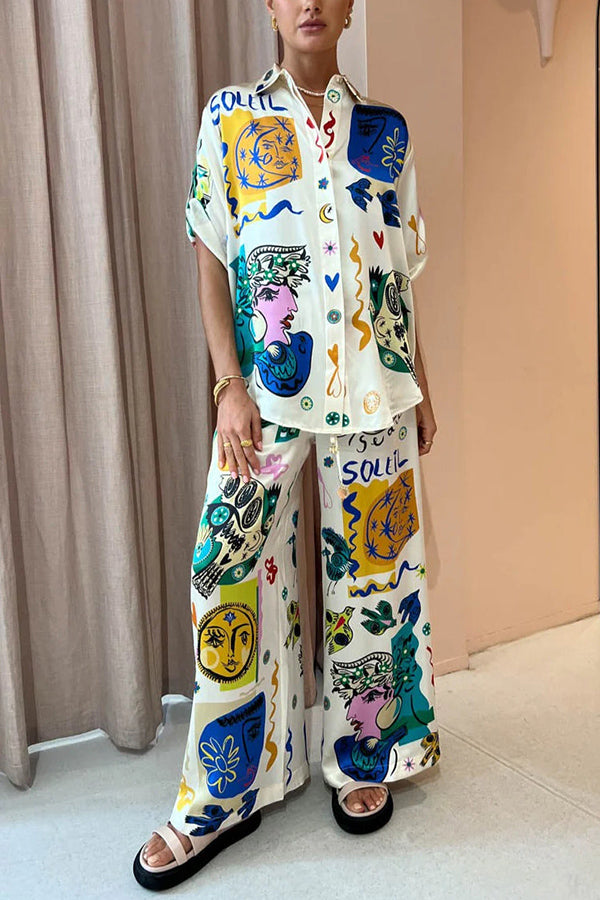 Sun Tribe – Übergroße Satinbluse mit einzigartigem Druck und Knopfleiste