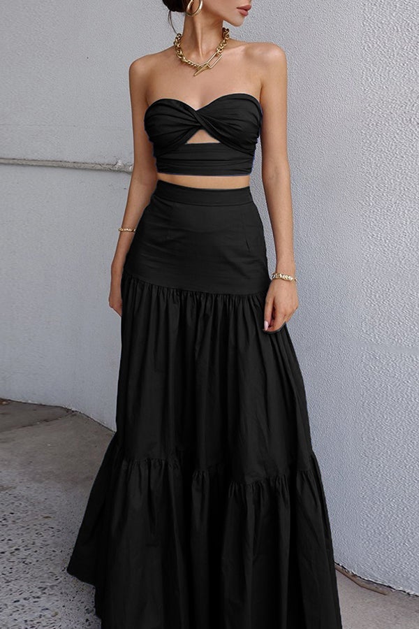 Ensemble deux pièces printemps-été avec haut tube, gilet et jupe