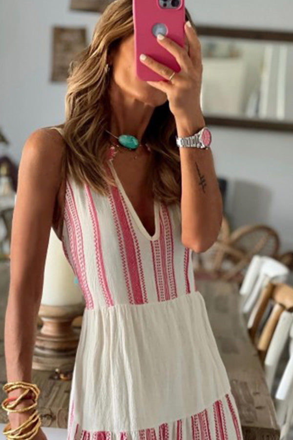 Dreamy Mood – A-Linien-Midikleid aus Leinenmischung mit ethnischem Farbblock-Print