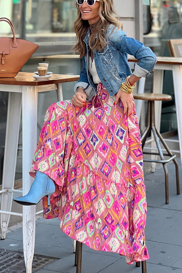 Audrina Maxirock mit Bohemien-Print und elastischer Taille und Quaste