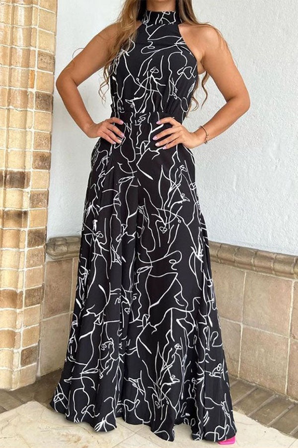Neckholder-Overall mit ärmellosem Kunstdruck